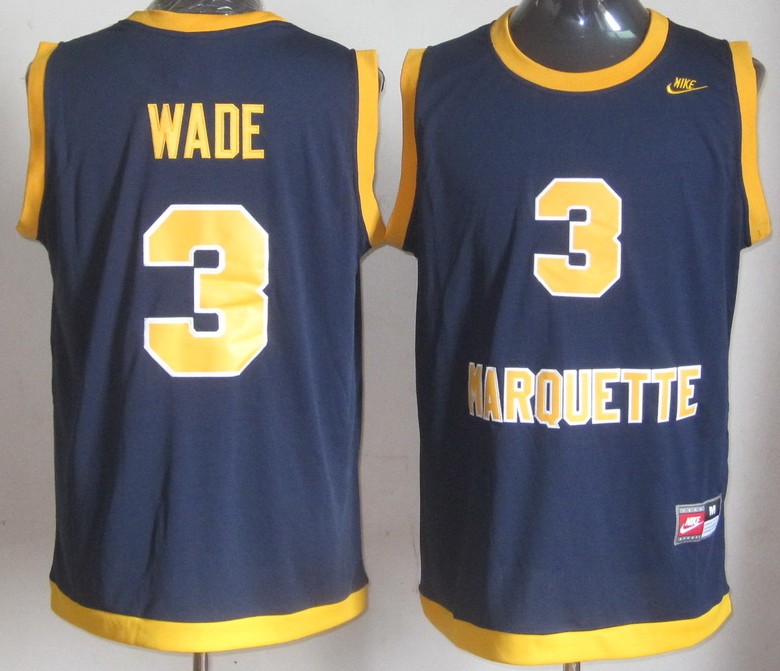 NCAA Marquette Golden Eagles 3 Dwyane Wade Dark Blue College Basketball Jersey